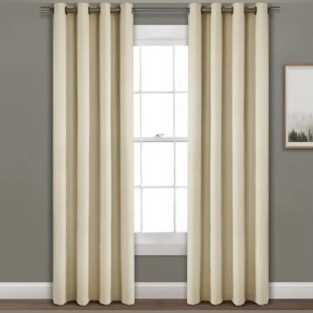 Porch & Den Limpus Faux Linen Grommet Top Blackout Curtain Panel Pair 52x84